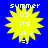 Yellow sun-shaped icon with white text on blue background, displaying 'summer 08 its love =]' in pixelated font.