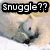 A polar bear and cub huddle together in snow, with 'Snuggle??' text above; the cub's head position shifts slightly across frames.