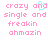Pixelated text in pink reads 'crazy and single and freakin ahmazin' with a cyan heart symbol replacing the 'o' in 'and' on the first line, against a white background.