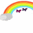 A rainbow spans the top of a white background with two purple butterflies below it, while text appears sequentially beneath.