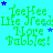 Green text reading "Leehee Life Need! More Babbles!" repeats across a cyan background with scattered blue stars, one gray rectangle in the bottom-right corner.
