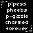 Pixelated white text on black background with star and dot accents, arranged in a of repeated phrases