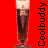 Static pixelated icon of a tall glass filled with dark liquid and foam against red background, with vertical text on the right.