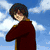 Pixelated animation of a character removing a red cloak against a blue sky with white clouds.