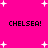 Bright pink background with white pixelated stars and four instances of the text 'CHELSEA!' in black block letters.