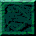 Two side-by-side pixelated frames show a dark teal background with a glowing green outline forming a square with rounded corners, transitioning from a fragmented state to a complete shape.