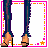 A 4x3 contact sheet of pixel art frames showing a cartoon woman with blonde hair in various poses and text phrases, all within pink and orange dotted borders.