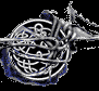 Animated circular icon with metallic silver rings and blue accents, featuring sequential white sparkles moving across the design on a black background.