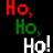 A 4-frame animated contact sheet showing pixelated text variations of "Ho, Ho, Ho!" in different colors and styles across four quadrants on a black background.