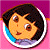 A 50x50 pixel animated buddy icon featuring Dora the Explorer on a pink background with "OriginalIcons.com" text on a green side panel.