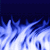 Blue and white abstract flame-like shapes swirl dynamically against a dark blue background in a pixelated animation.