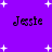 Purple background with white plus-shaped stars and four instances of the name "Jessie" in pixelated black text arranged in a