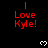 Red text "I Love Kyle!" repeated across a black background with white heart symbols, partially obscured by a gray overlay.