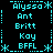 A static pixel art with cyan text and symbols on black background, displaying repeated names and asterisks in a symmetrical layout