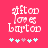 Pixelated text 'gifted loves barton' in white on pink background with five light blue and one muted purple star symbols below.