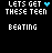 A black background displays white and blue pixelated text reading "LETS GET THESE TEEN HEARTS BEATING" with a small blue heart symbol, showing sequential animation changes in the word "HEARTS".