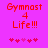 Pixelated red text 'Gymnast 4 Life!!!' on bright pink background with five heart symbols below.