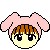 A 4-frame pixel art contact sheet showing a cartoon character's head with pink bunny ears and brown hair, each frame displaying different question mark positions above the ears.