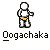 A 5x5 contact sheet of pixel art frames showing a white stick figure with yellow belt performing various poses and actions, each labeled "Oogachaka" below.