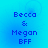 Blue gradient background with pixelated text reading "Becca & Megan BFF" in four identical quadrants.