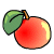 Pixelated red fruit with green leaf and brown stem, showing gradient shading on the surface.