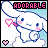 Pixelated cartoon character with white body, blue outline, pink blush, and pink heart-shaped accessory, under pink text reading "ADORABLE" on light blue background.