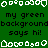 Green background with repeated text and white pixelated border elements, static image with no visible animation changes.