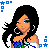 Pixel art contact sheet showing a female character in blue-and-white dress with multiple poses and text "Asian Beauty" on white background.