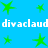 Blue background with green star shapes and repeated white text 'divaclaud divaclaud' in pixelated font.