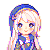Pixel art character with blonde hair and blue headband in six variations showing different eye and mouth expressions.