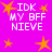 Pixelated pink background with orange stars and white text reading "IDK MY BFF NIEVE" in four repeated sections.