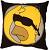 Yellow circular background with dark brown and purple accents, featuring a central abstract shape resembling a stylized eye or spiral.