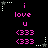 Pixelated text and symbols in pink on black background with white star-shaped corner markers.