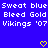 Blue background with white pixelated text repeating 'Sweat blue Bleed Gold Vikings '07' and two yellow heart symbols at bottom center-right.