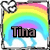 Pixelated rainbow arch spans top half of square icon with white cloud outline in top-left corner, brown text 'Tina' centered below.