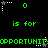Green pixelated text and symbols on black background with repeated 'is for' and 'OPPORTUNIT' text, stars and zeros in corners.
