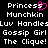 Pixelated text displays multiple phrases in white on black background with pink heart symbol replacing 'e' in 'Princess' on left side.