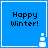 Blue square icon with 'Happy Winter!' text and white snowflake-like symbol in bottom-right corner, displayed as four identical