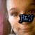 A pixelated image of a person with blue text overlays reading 'HEY IT'S ME' in different arrangements across four