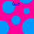 A static image with a bright pink background and scattered blue circles of varying sizes, featuring the text "Gia" in blue pixelated font at two positions.