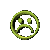 Green circular icon with sad face showing in multiple views including front, side, and rotated positions.