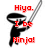 Six identical pixel-art ninja figures holding swords, each with distinct text color variations across six