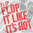 Red pixelated text reads 'FLOP THE FLOP' in layered, overlapping letters on a gray and white pixelated background.