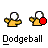 Pixelated character with white head and yellow body holding red ball, shown in multiple poses with ball movement and impact effects.