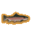 Pixelated fish icon with orange border, dark back, pinkish-red midsection, and light underbelly on gray background.