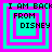 Four identical pixelated squares with cyan and magenta borders display "I AM BACK FROM DISNEY" text on a pink background.
