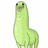 Pixelated green llama-like creature with black eyes and a wide open mouth showing teeth, standing upright against white background.