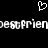 A black background displays a white pixelated heart symbol above repeated text reading 'bestfriend' in a distorted, glitchy style.