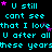 Cyan text repeats 'U still cant see that I love U after all these years' with pink stars on black background, static display.