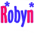 Animated text display showing 'Robyn' in blue with red accents and star/particle effects across three